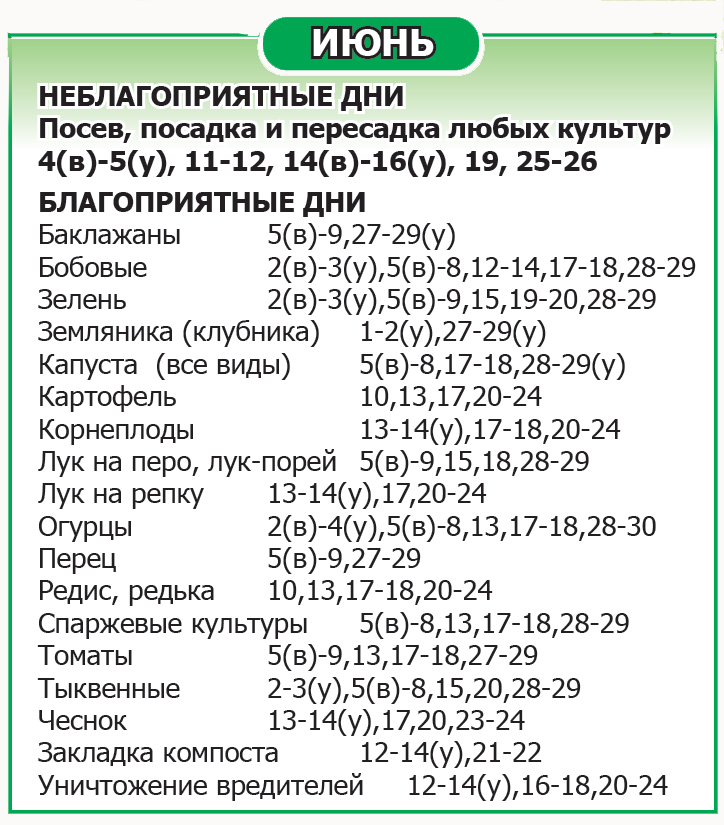 Лунный календарь 2025 год Июнь